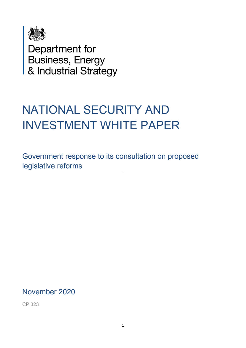 National Security and Investment White Paper: Government response to its consultation on proposed legislative reforms