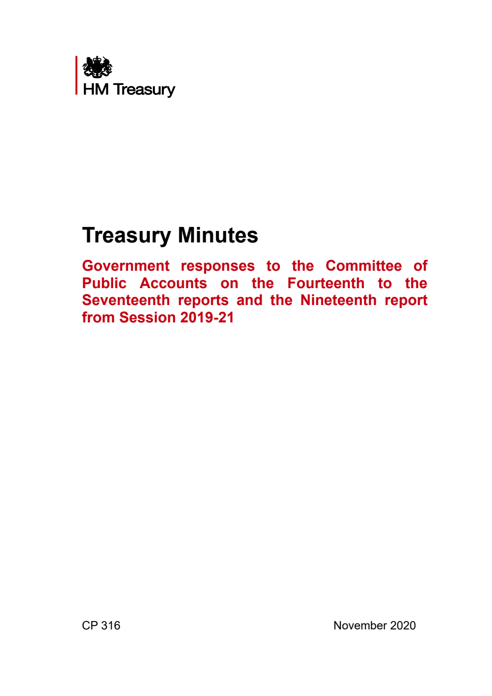 Treasury Minutes Government responses to the Committee of Public Accounts on the Fourteenth to the Seventeenth reports and the Nineteenth report from Session 2019-21