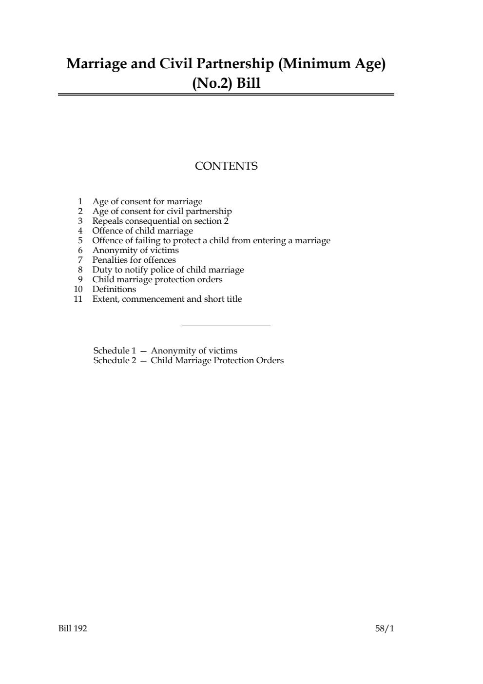 Marriage and Civil Partnership (Minimum Age) (No.2) Bill
