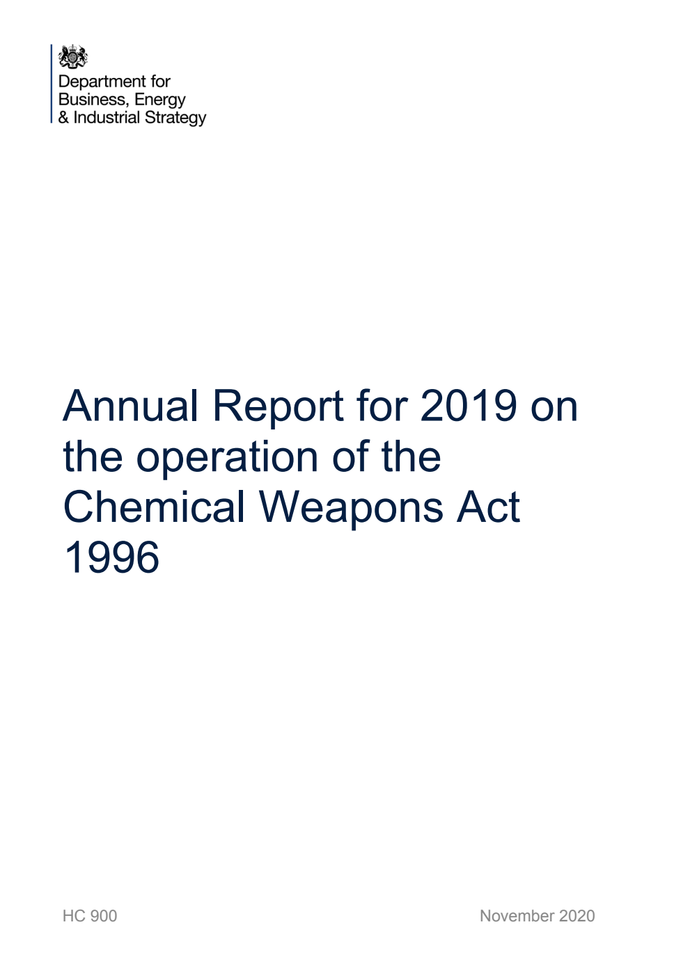 Annual Report for 2019 on the operation of the Chemical Weapons Act 1996