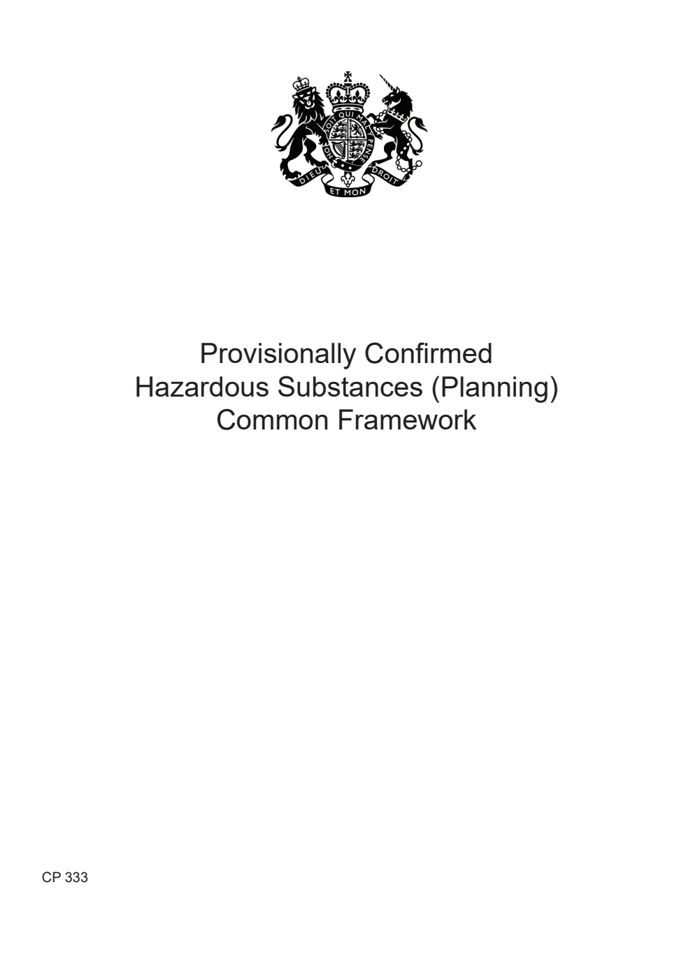 Provisionally Confirmed Hazardous Substances (Planning) Common Framework