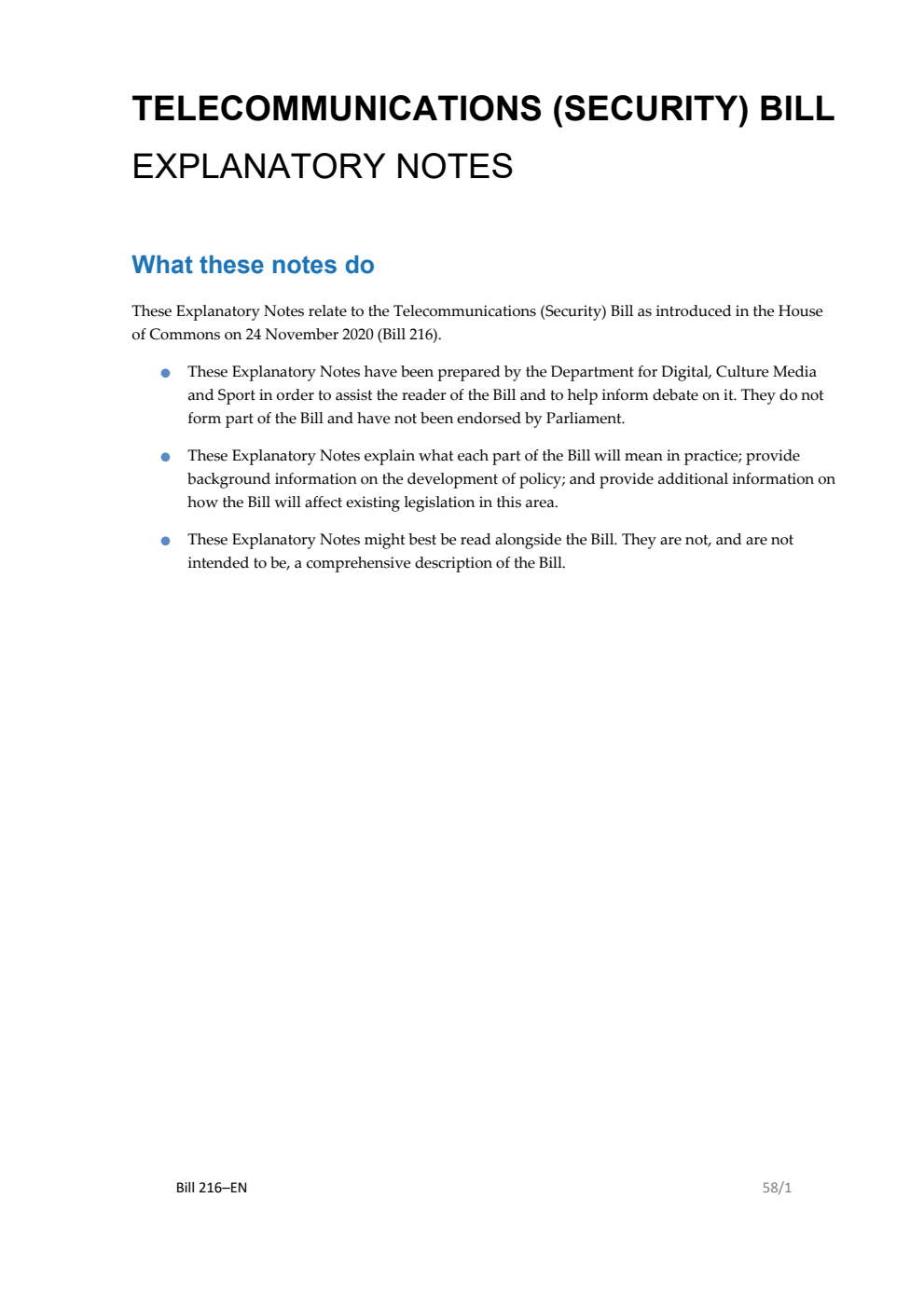 Telecommunications (Security) Bill Explanatory Notes