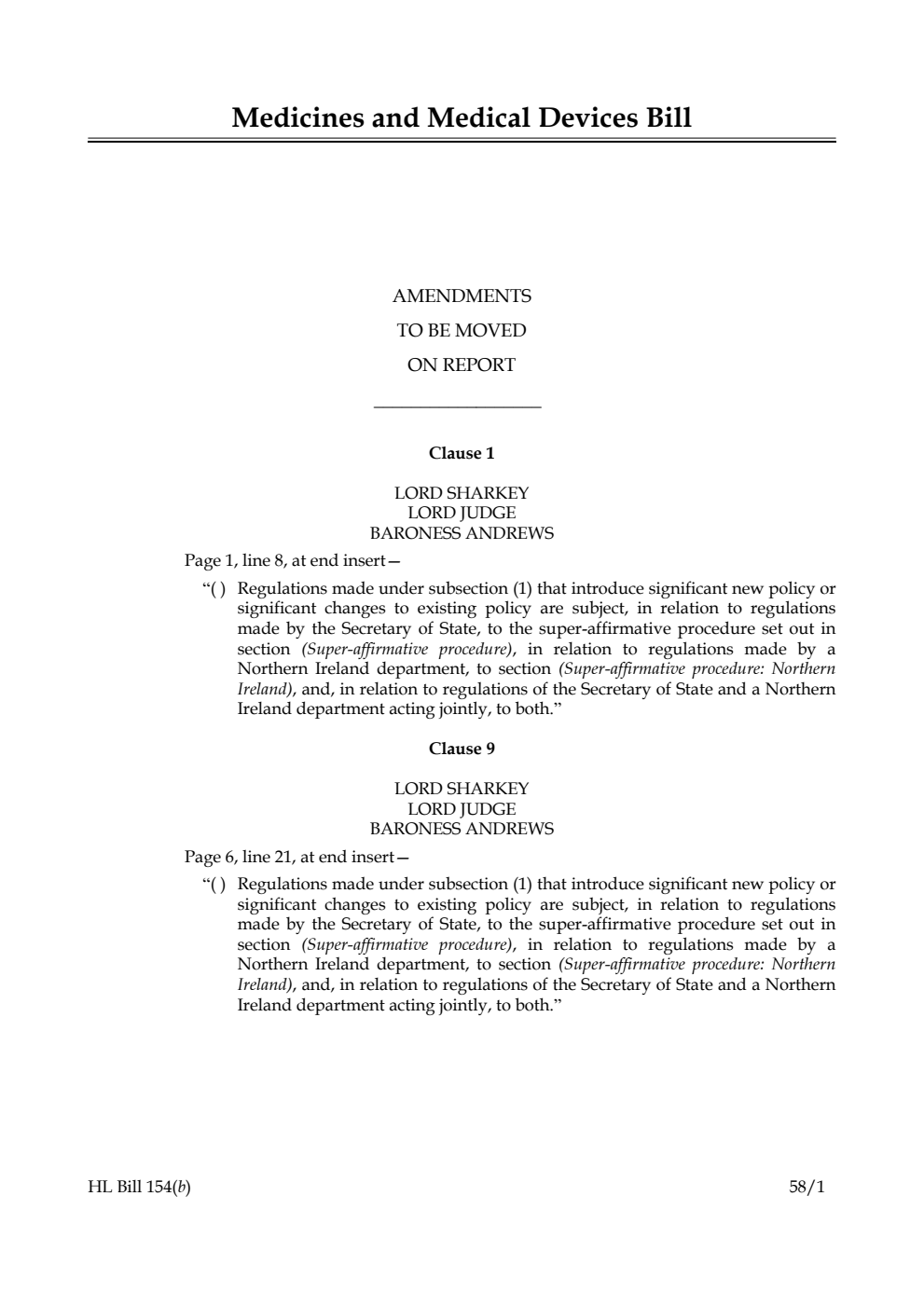 Medicines and Medical Devices Bill Amendments to be moved on report