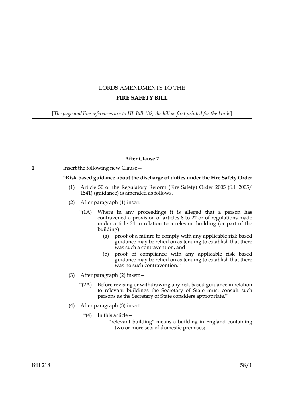 Lords Amendments to the Fire Safety Bill