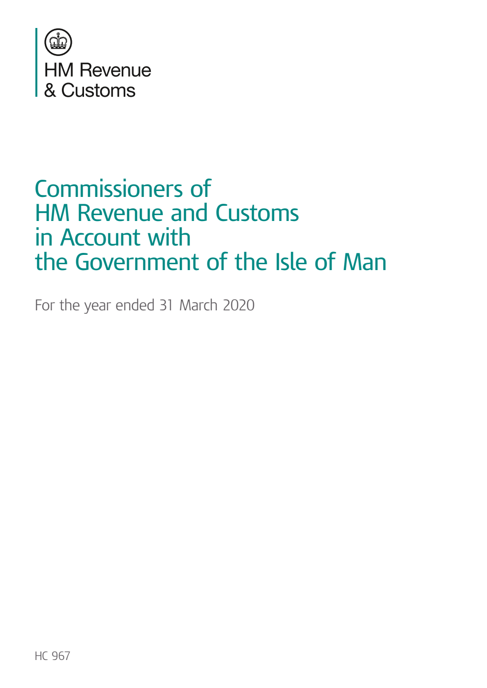 Commissioners of HM Revenue and Customs in Account with the Government of the Isle of Man for the year ended 31 March 2020