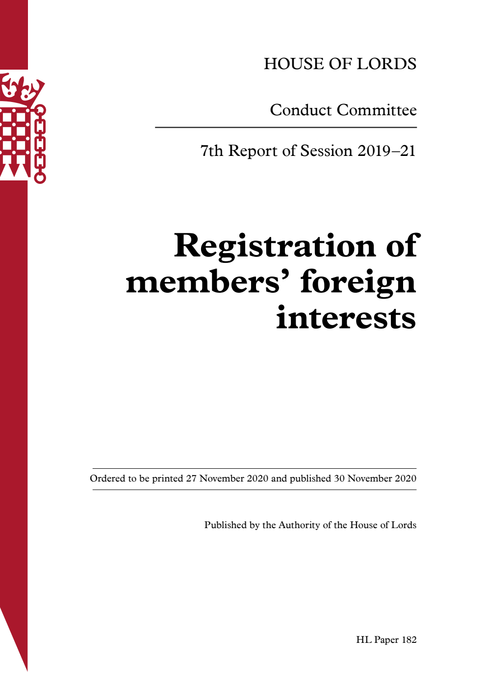 Conduct Committee 7th Report. Registration of members’ foreign interests
