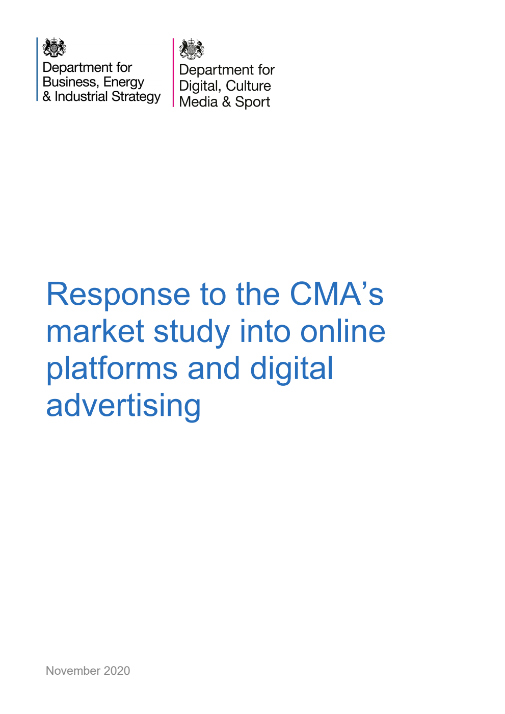 Response to the CMA’s market study into online platforms and digital advertising