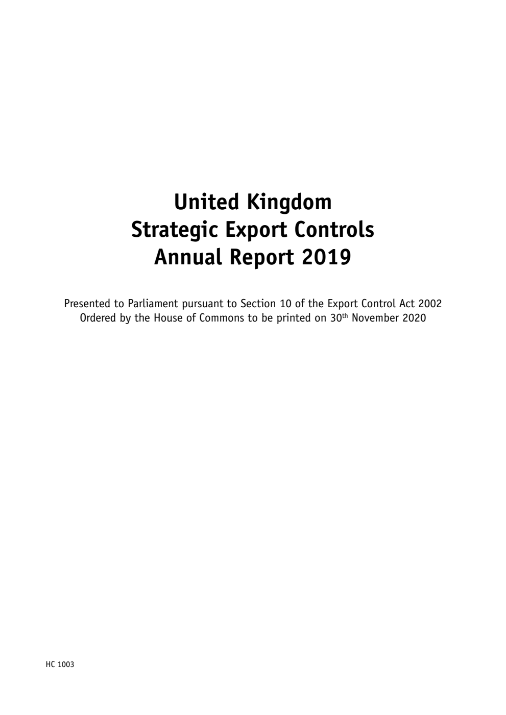 United Kingdom Strategic Export Controls Annual Report 2019