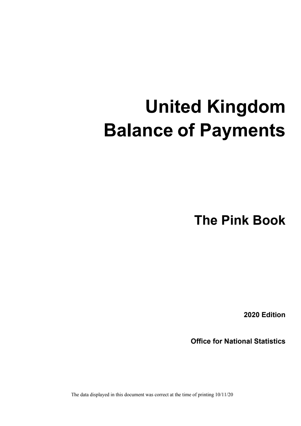 United Kingdom Balance of Payments: Pink Book 2020