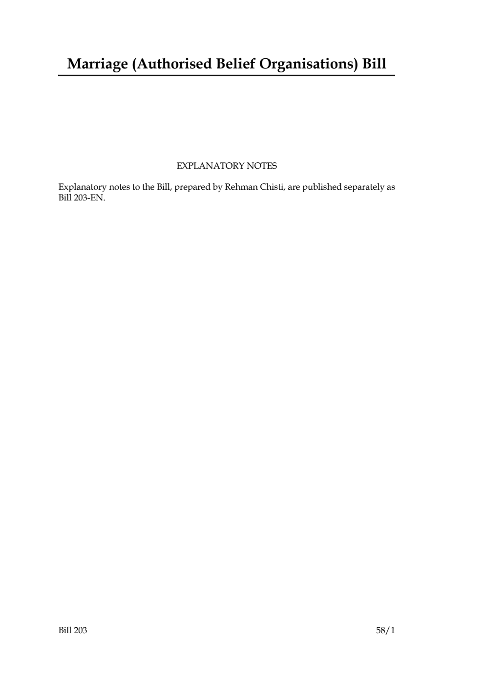 Marriage (Authorised Belief Organisations) Bill