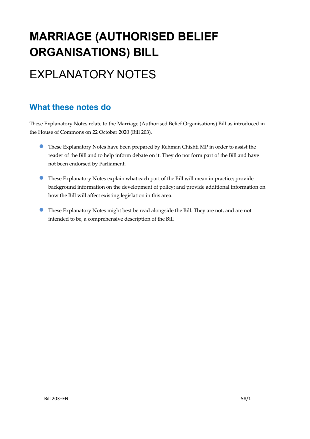 Marriage (Authorised Belief Organisations) Bill Explanatory Notes