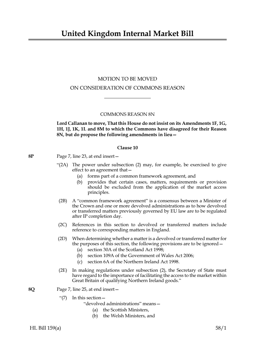 United Kingdom Internal Market Bill Motion to be moved on consideration of Commons reasons