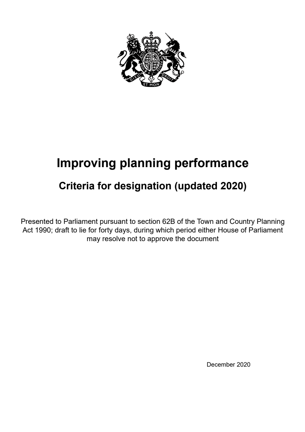 Improving planning performance. Criteria for designation (updated 2020)