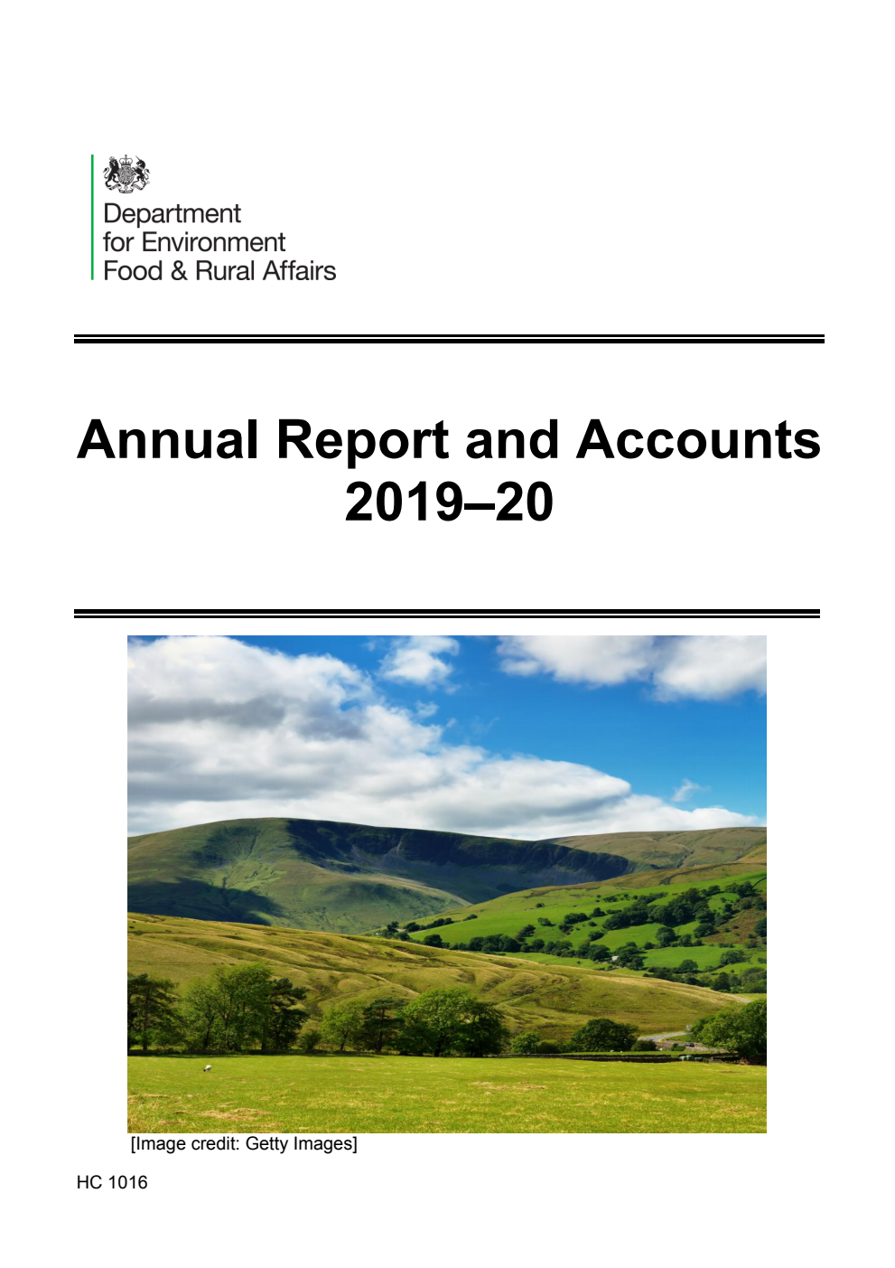 Department for Environment, Food and Rural Affairs Annual Report and Accounts 2019-20 (for the year ended 31 March 2020)