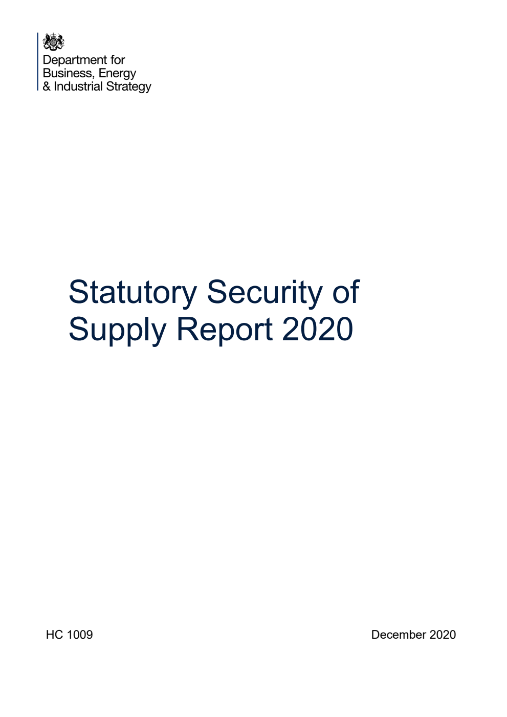 Statutory Security of Supply Report 2020
