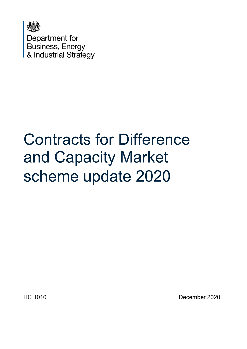 Contracts for Difference and Capacity Market scheme update 2020