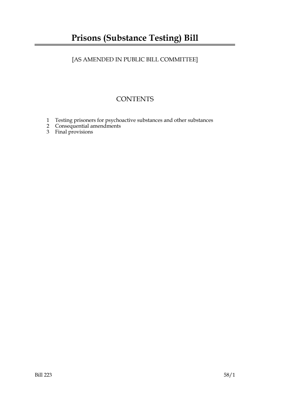 Prisons (Substance Testing) Bill [as amended in Public Bill Committee]