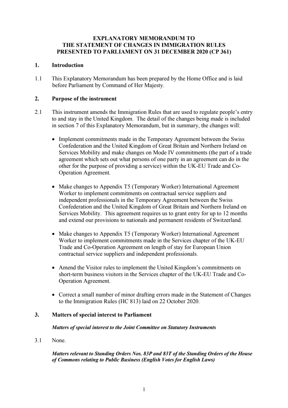 Explanatory Memorandum to the Statement of Changes in Immigration Rules