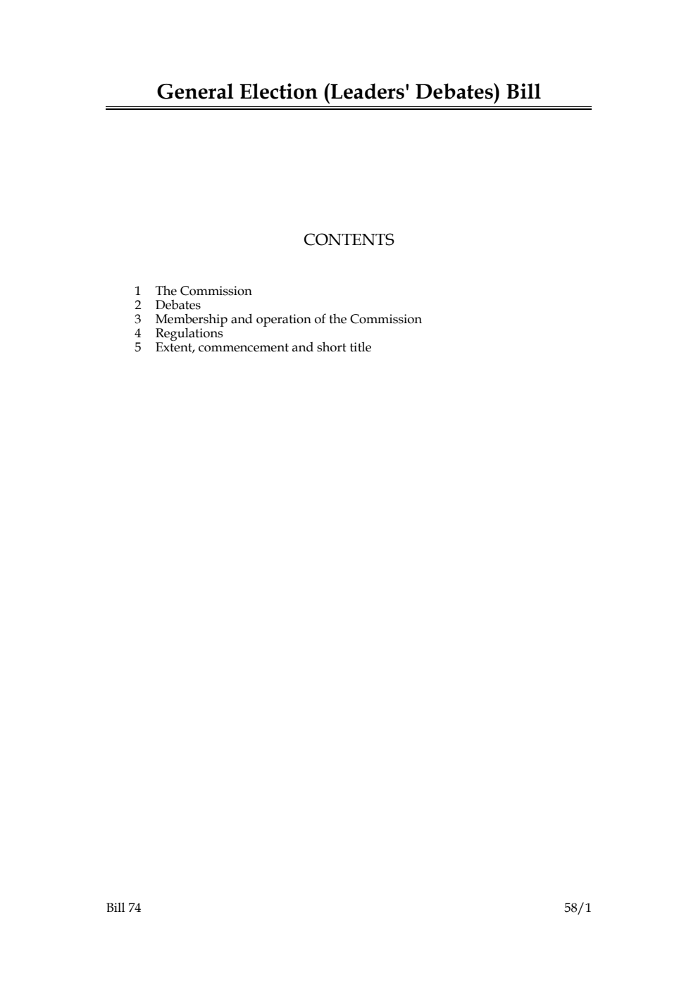 General Election (Leaders' Debates) Bill