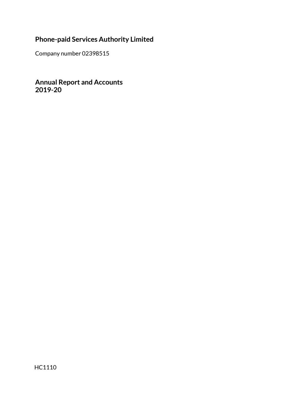 Phone-paid Services Authority Limited Annual Report and Accounts 2019-20