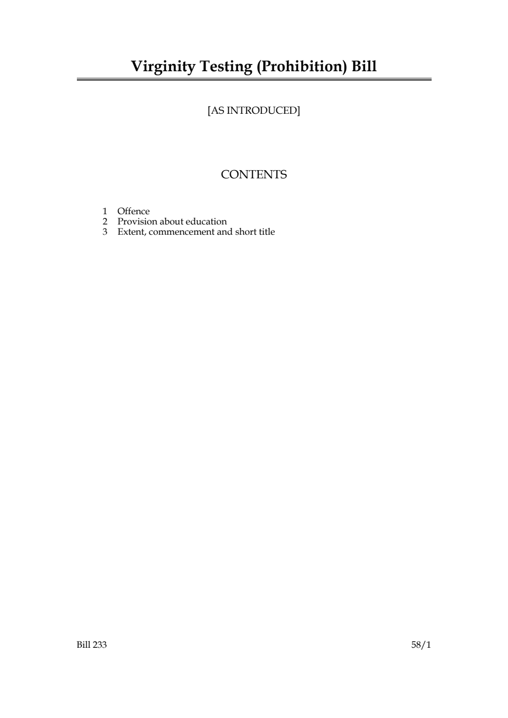 Virginity Testing (Prohibition) Bill