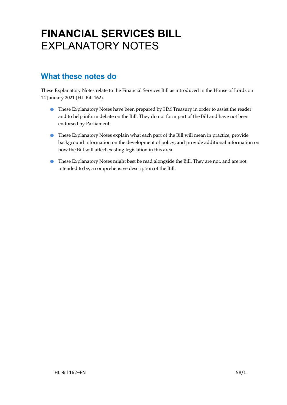 Financial Services Bill Explanatory Notes
