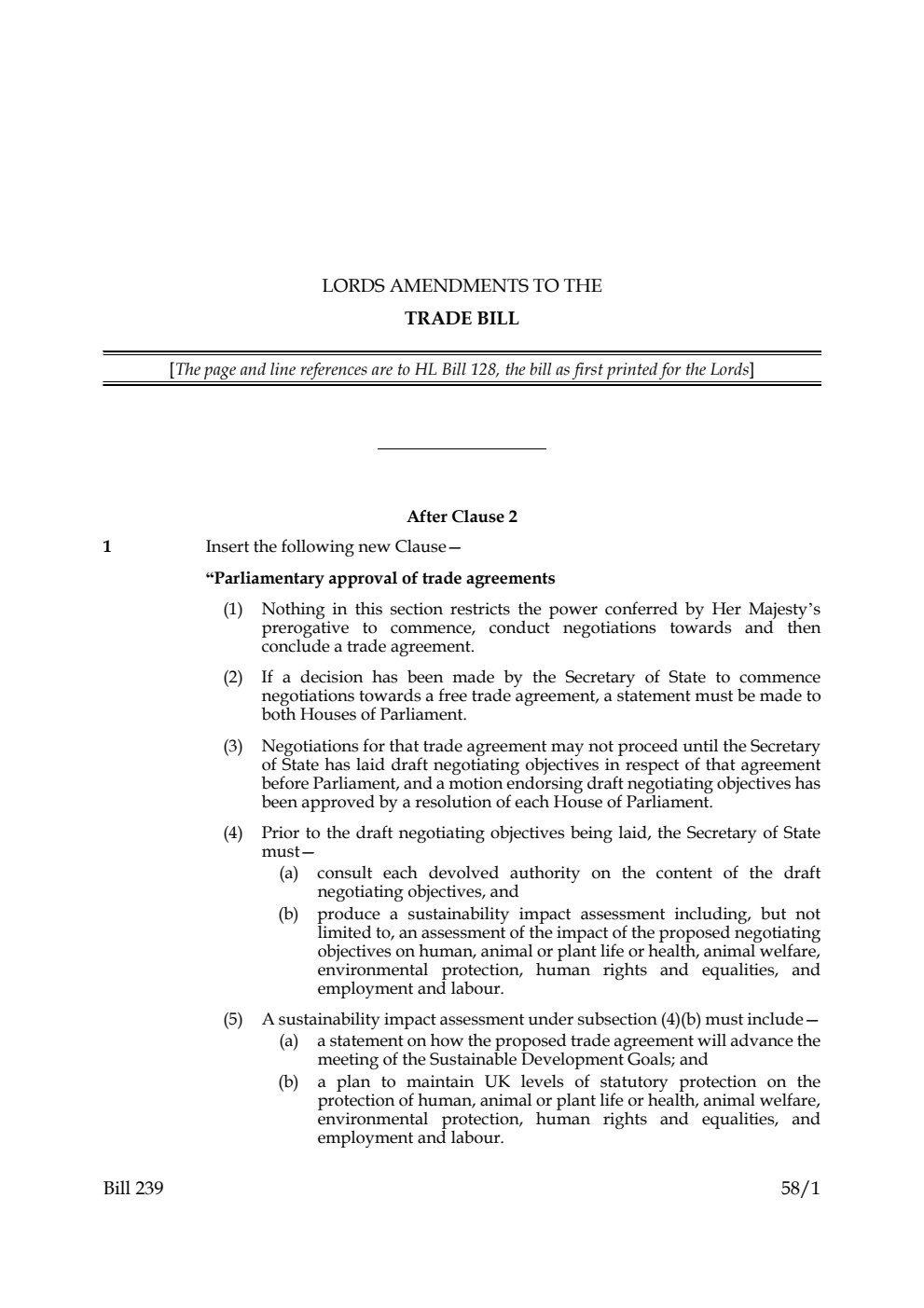 Lords Amendments to the Trade Bill