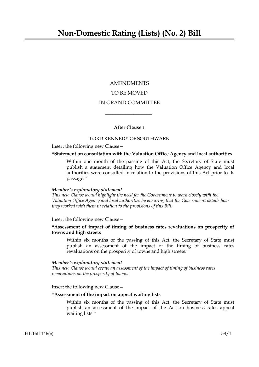 Non-Domestic Rating (Lists) (No. 2) Bill Amendments to be moved in Grand Committee