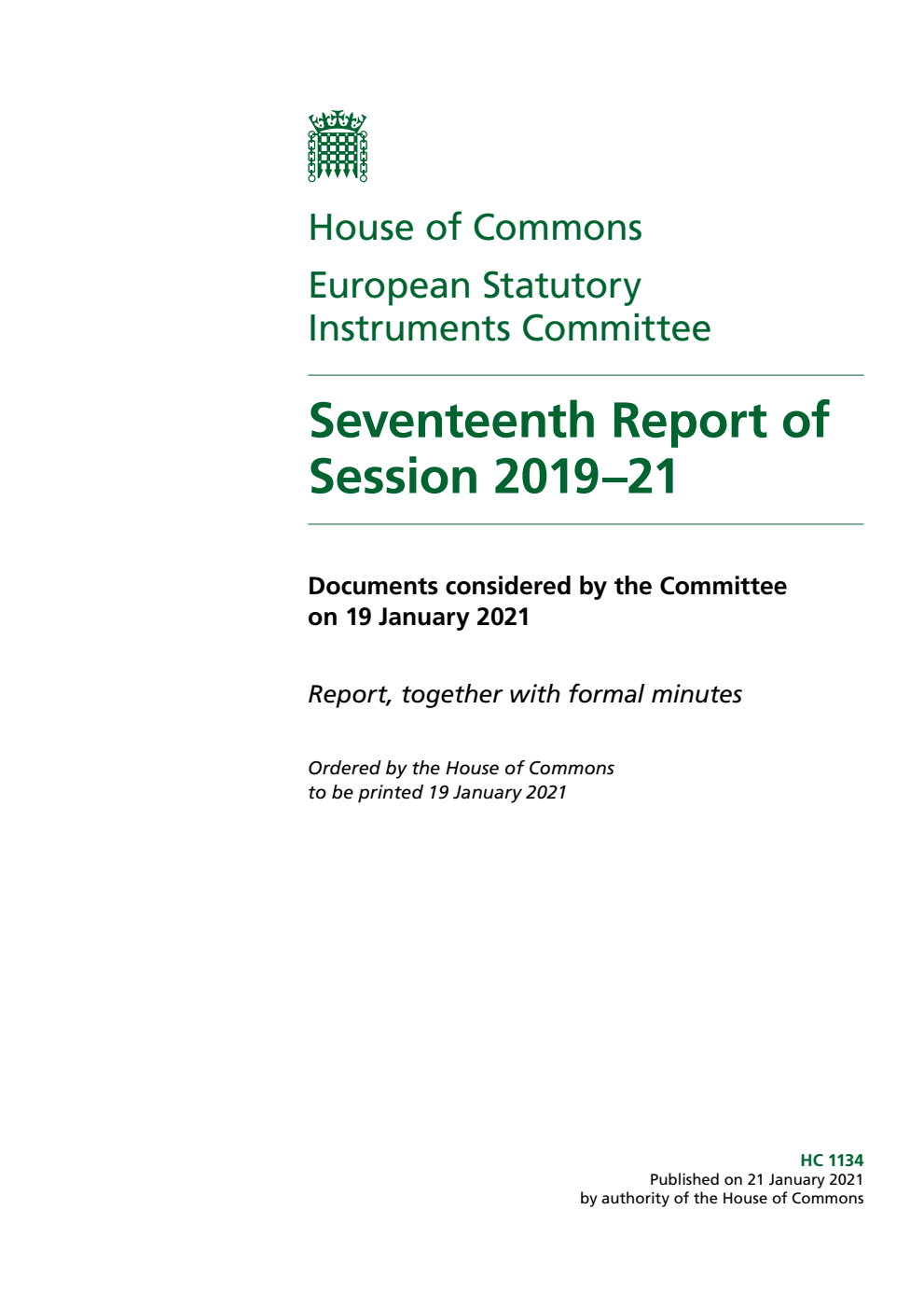 European Statutory Instruments Committee 17th Report of Session 2019-2021