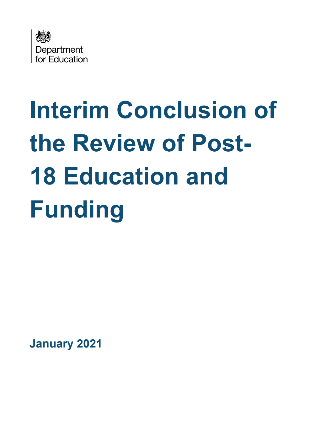 Interim Conclusion of the Review of Post-18 Education and Funding. January 2021