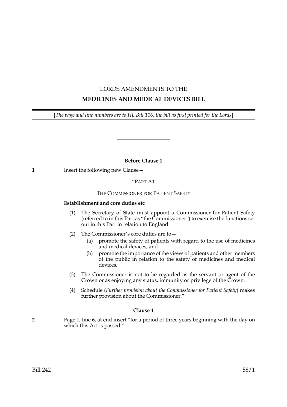 Lords Amendments to the Medicines and Medical Devices Bill