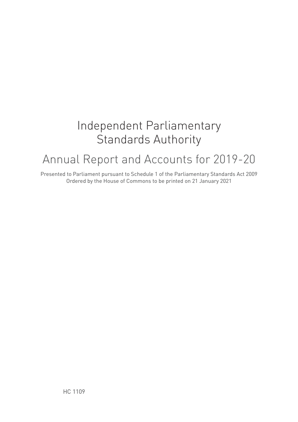 Independent Parliamentary Standards Authority Annual Report and Accounts for 2019-20
