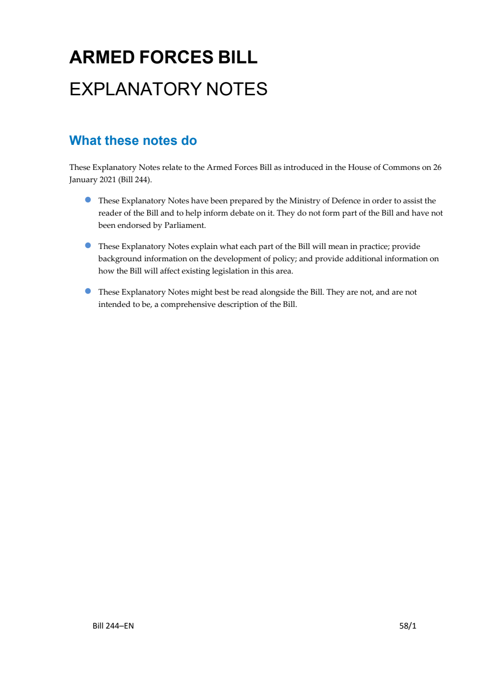 Armed Forces Bill Explanatory Notes