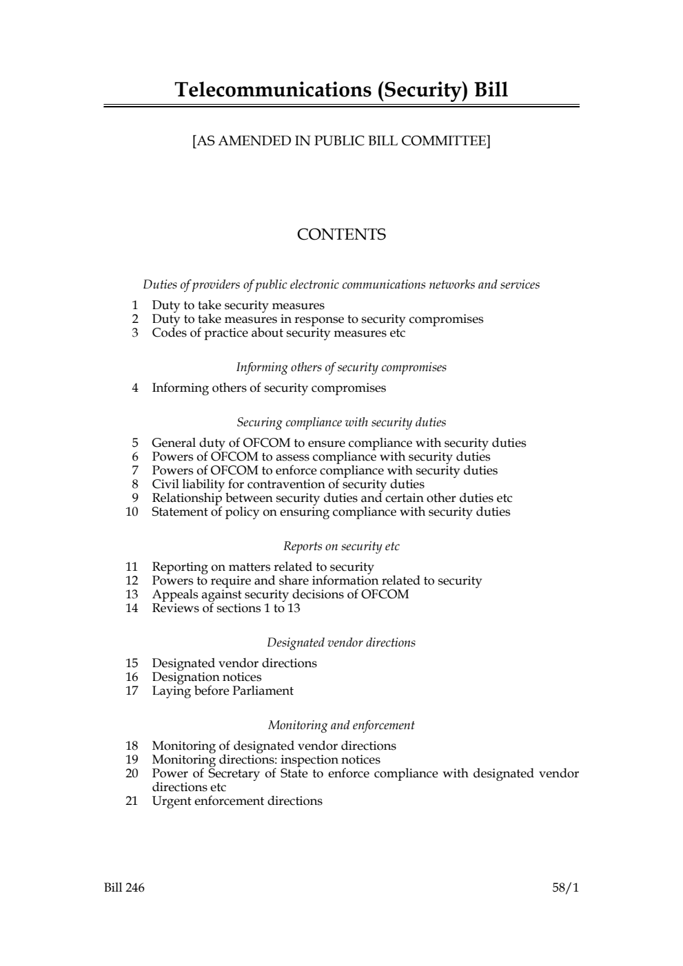 Telecommunications (Security) Bill [as amended in Public Bill Committee]