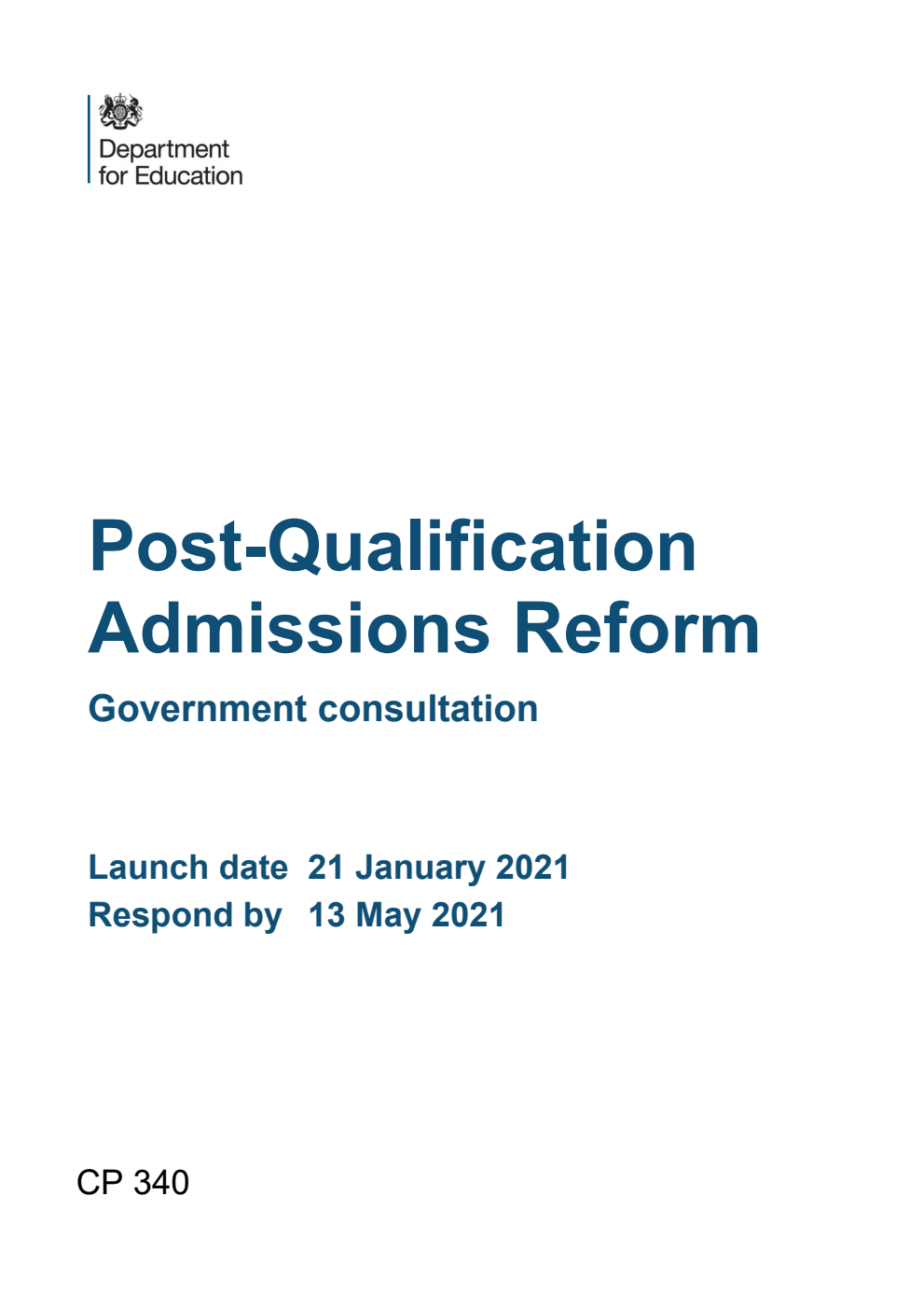 Post-Qualification Admissions Reform. Government consultation
