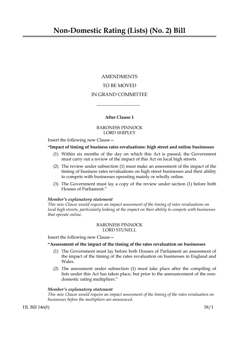 Non-Domestic Rating (Lists) (No. 2) Bill Amendments to be moved in Grand Committee