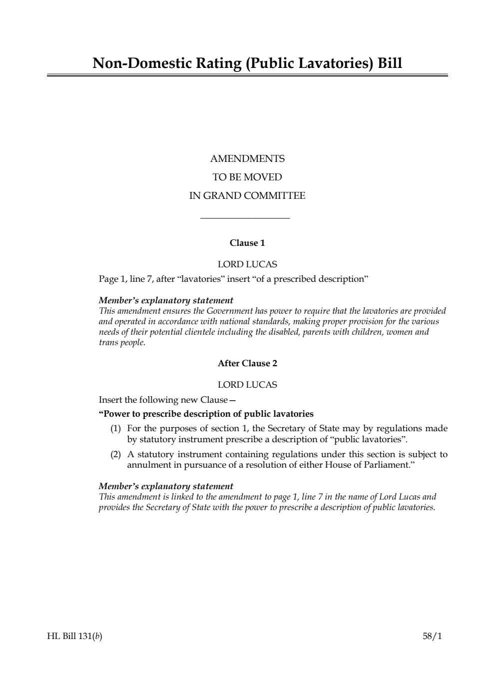 Non-Domestic Rating (Public Lavatories) Bill Amendments to be moved in Grand Committee