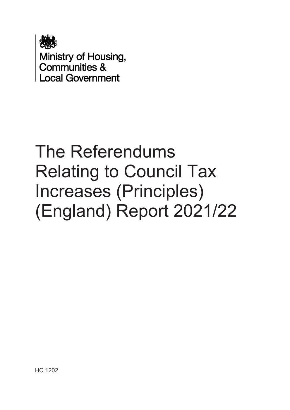 The Referendums Relating to Council Tax Increases (Principles) (England) Report 2021/22