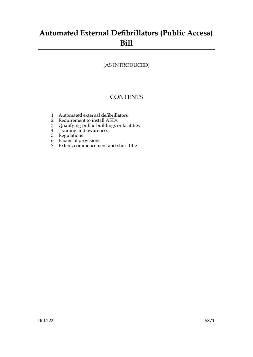 Automated External Defibrillators (Public Access) Bill