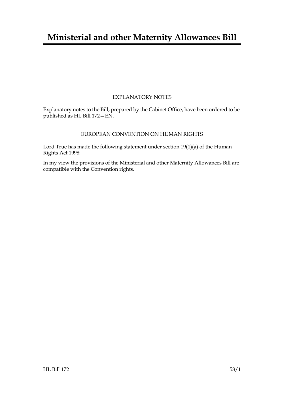 Ministerial and other Maternity Allowances Bill