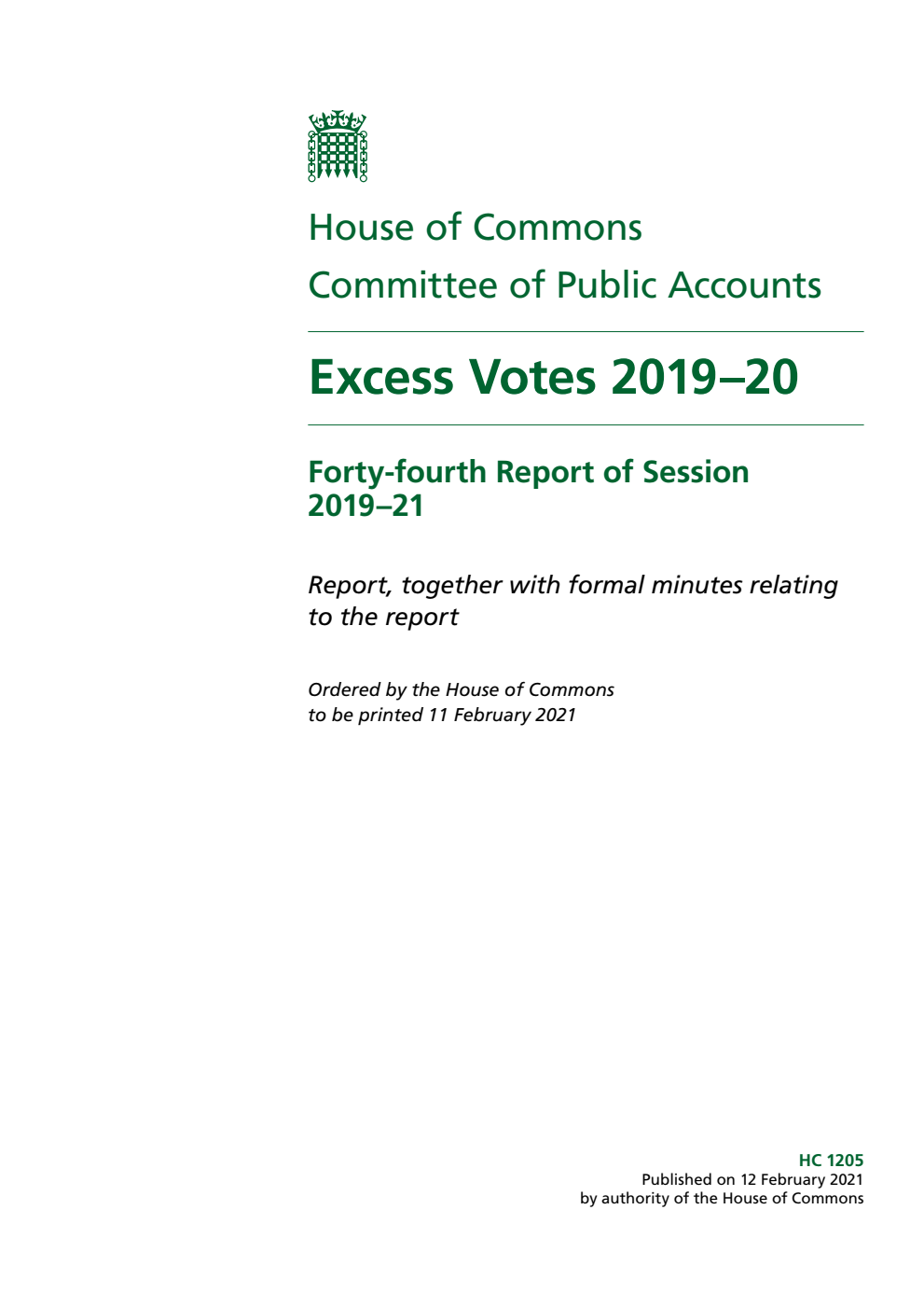 Public Accounts Committee 44th Report. Excess Votes 2019–20