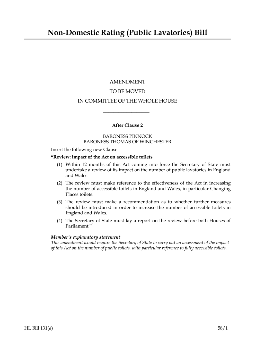 Non-Domestic Rating (Public Lavatories) Bill Amendment to be moved in Committee of the Whole House