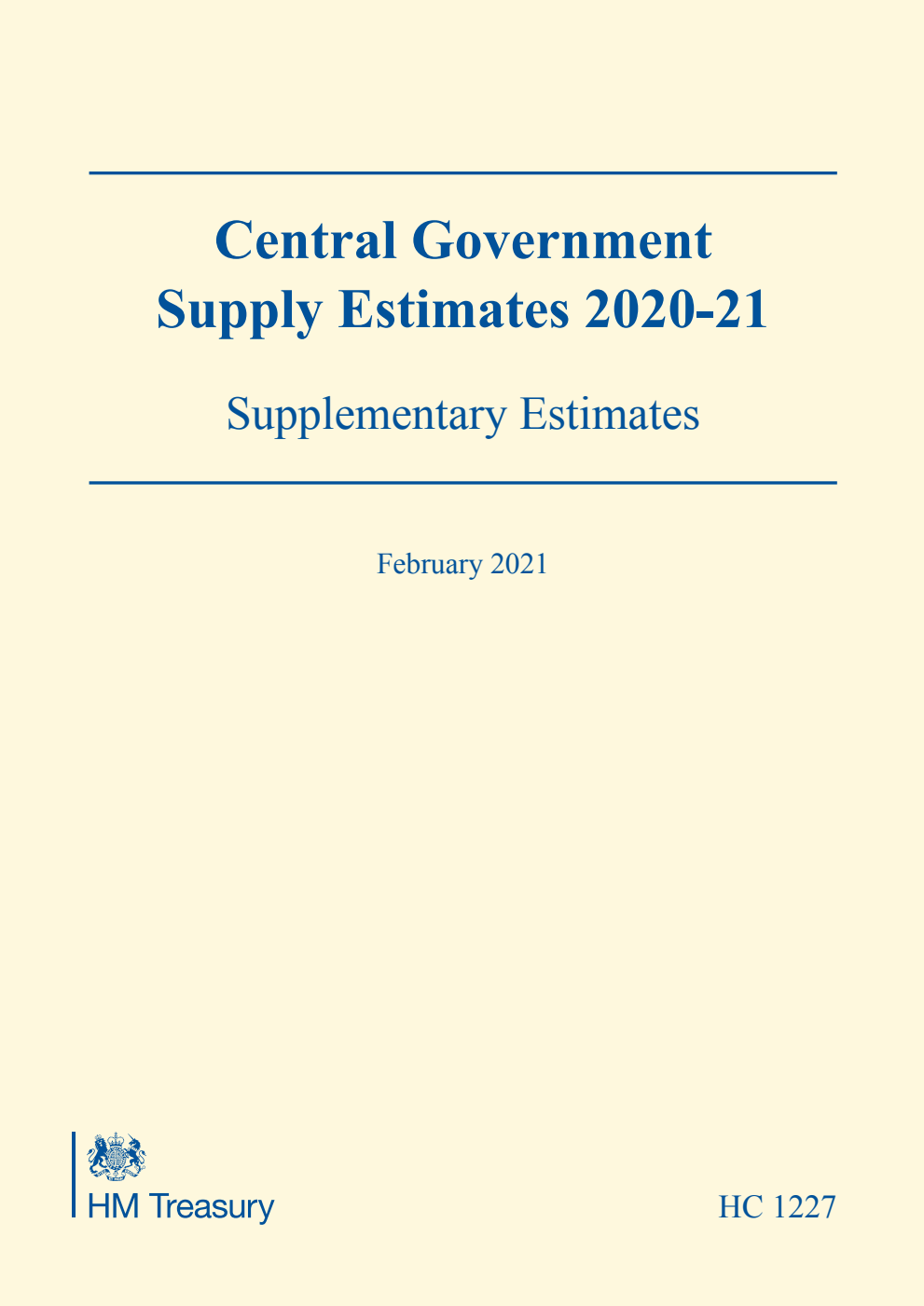 Central Government Supply Estimates 2020-21: Supplementary Estimates for the year ending 31 March 2021