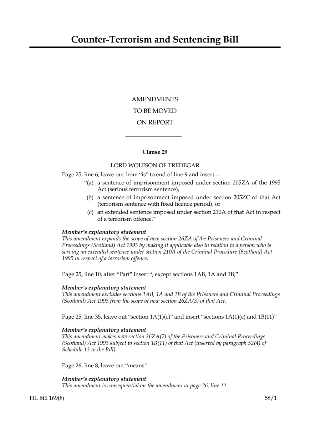 Counter-Terrorism and Sentencing Bill Amendments to be moved on report