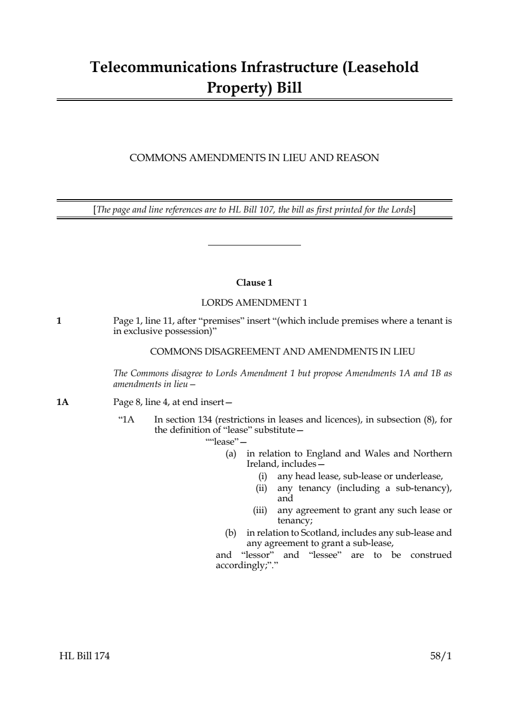 Telecommunications Infrastructure (Leasehold Property) Bill Commons amendments in lieu and reason