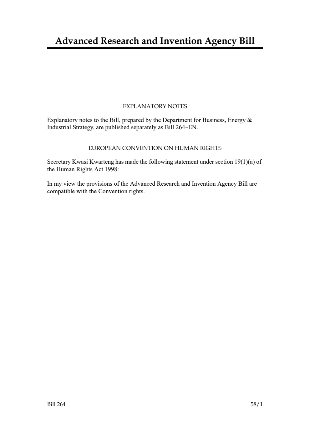 Advanced Research and Invention Agency Bill