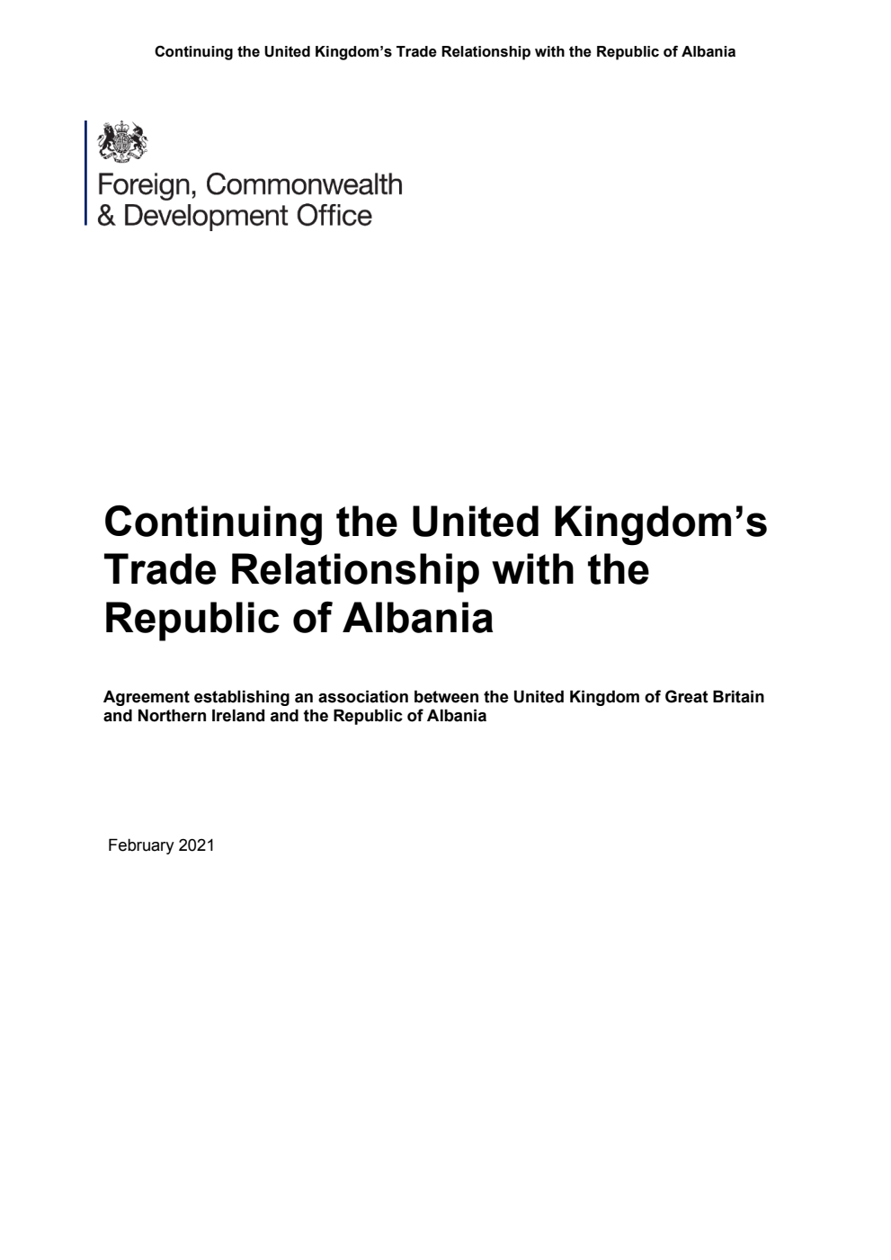 Continuing the United Kingdom’s Trade Relationship with the Republic of Albania