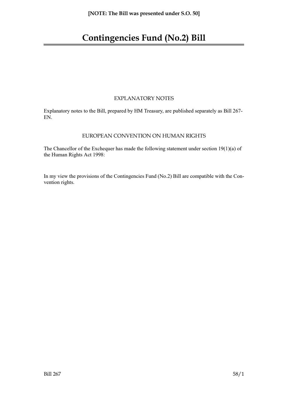 Contingencies Fund (No. 2) Bill