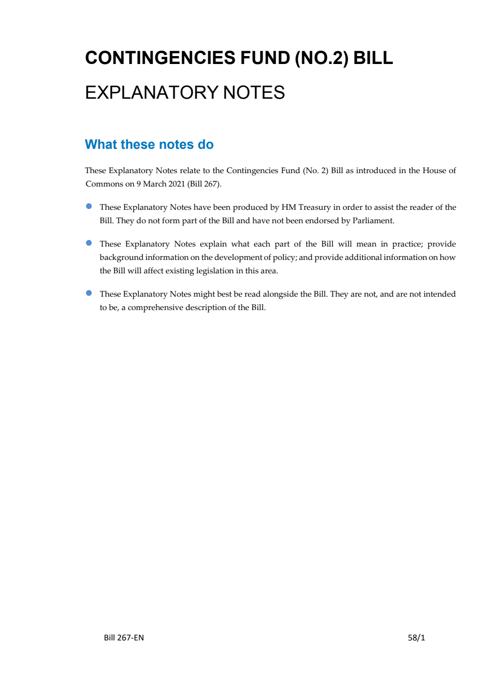 Contingencies Fund (No. 2) Bill Explanatory Notes
