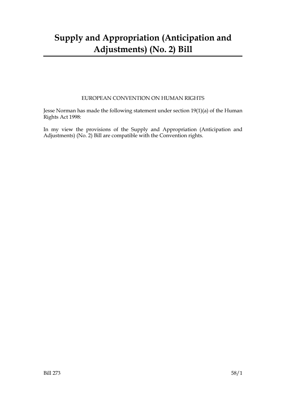 Supply and Appropriation (Anticipation and Adjustments) (No. 2) Bill